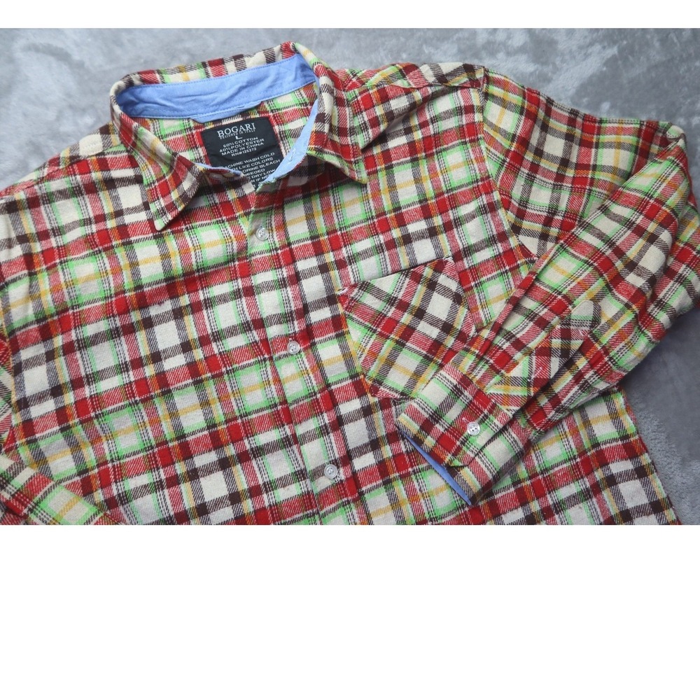 BOGARI Men's Plaid Long Sleeve Button Down Shirt Size L‎ Made in Italy